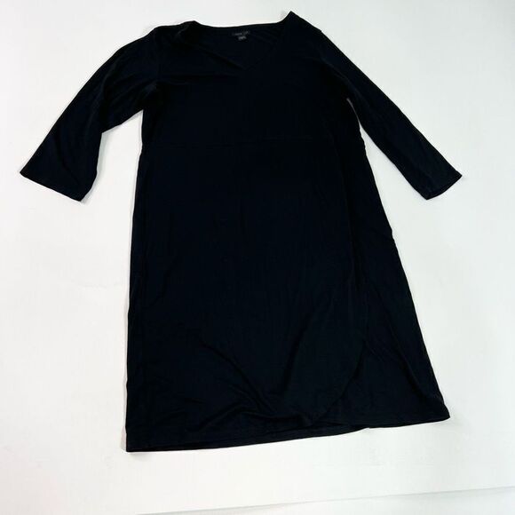 J. Jill Wearever Shift Dress Womens Medium Black Boat Neck Long Sleeve Overlap - Picture 1 of 10